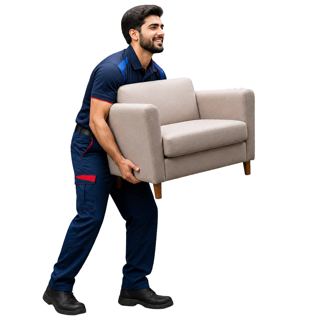 Manpower-only moving team handling furniture